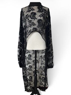 Gothic Black Lace Long  Blouse Fairycore  Victorian Festival Top Cover Up Y2K